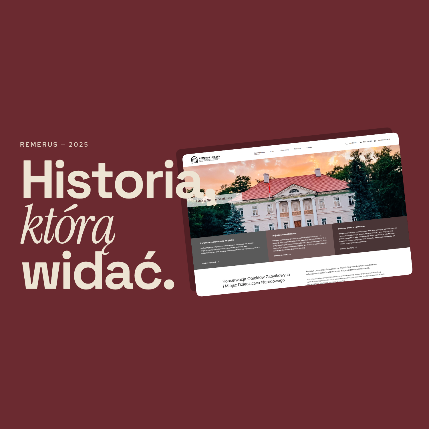 Strona firmowa dla firmy specjalizującej się w konserwacji zabytków i obiektów dziedzictwa narodowego